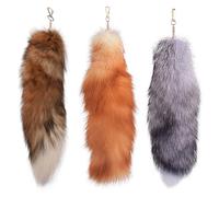 Jeorywoet Therine Tail, 3PCS 15,8 Pouces de Long therian Fox Tail avec Fermoir, Trousseau Moelleux de Renard Moelleux, Suspension de Fox-Tails pour Sac à Main, Fausse Queue
