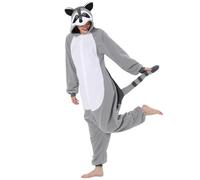 Jeorywoet XL Raton laveur Onesie pour adulte Pyjama à capuche avec queue, polaire animal Onesie fermeture à bouton mignon costume thermique pour Noël Halloween