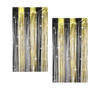 Jeqqinuz Lot de 2 rideaux noirs, serpentins dorés - Décoration d'anniversaire - Homme pour casino - Élégant - Nouvel An - Paillettes - Décoration de mariage - 1 m x 2 m
