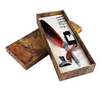 jerbro Plume et encre faites à la main - Ensemble de stylo de calligraphie antique avec porte-stylo à encre - Rouge