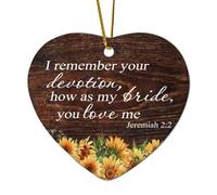 Jeremiah 2:2 I Remember Your Devotion, How As My Bride, You Love Me Décoration en céramique en forme de cœur pour sapin de Noël à suspendre avec citations amusantes Décoration commémorative de Noël