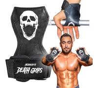 JerkFit Death Grips - Sangles de Levée Premium, Sangles en PVC Caoutchouc de Qualité Pneumatique pour Shrugs & Tractions - Sangles avec Rembourrage Néoprène pour Protection des Paumes