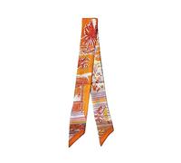 JERLA 100% Mulberry silk Scarf Head Hair Ribbon Bag scarf Handbag Handle wrap Tie Bundle Neckerchief Scarf for women (Reyurez orange)