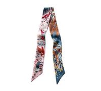 JERLA 100% Mulberry silk Scarf Head Hair Ribbon Bag scarf Handbag Handle wrap Tie Bundle Neckerchief Scarf for women (Jungle blue and pink)