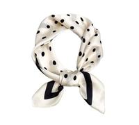 JERLA 100% Pure Mulberry Silk Square Scarf for Hair-27''x27'' Women Men Natural Silk Neckerchief Headscarf (Polka dot cream white)