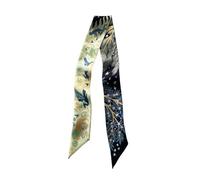 JERLA Écharpe 100% soie de mûrier pour cheveux, ruban à main, sac à main, cravate, foulard, écharpe pour femme et homme, Noir jungle, 33.5"×1.97"