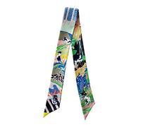 JERLA Écharpe 100% soie de mûrier pour cheveux, ruban à main, sac à main, cravate, foulard, écharpe pour femme et homme, Animal noir et vert, 33.5"×1.97"