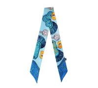 JERLA Écharpe 100 % soie de mûrier pour sac à main, cravate, ruban pour cheveux pour femmes et hommes, Badge bleu, 34.7"×1.97" (88cmX5cm)