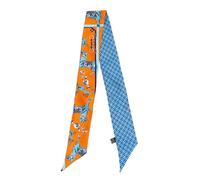 JERLA Écharpe 100% soie de mûrier pour sac à main, cravate, ruban pour cheveux pour femmes et hommes, Bleu équestre et orange, 33.5"×1.97"