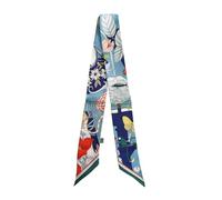 JERLA Écharpe 100% soie de mûrier - Ruban à cheveux - Sac à main - Avec poignée - Écharpe pour femme, Animal World Bleu, 33.5"×1.97"