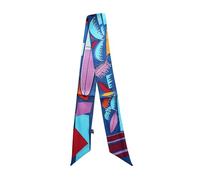 JERLA Écharpe 100% soie de mûrier - Ruban à cheveux - Sac à main - Avec poignée - Écharpe pour femme, Bleu marine, 33.5"×1.97"