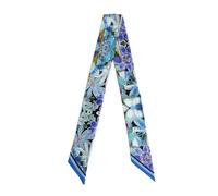 JERLA Écharpe 100% soie de mûrier - Ruban à cheveux - Sac à main - Avec poignée - Écharpe pour femme, Peinture à l'huile bleue, 33.5"×1.97"