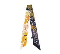 JERLA Écharpe 100% soie de mûrier - Ruban pour cheveux - Sac à main - Avec poignée - Écharpe pour femme et homme, Jungle bleu foncé et jaune, 33.5"×1.97"