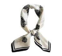 JERLA Écharpe carrée 100 % pure soie de mûrier pour cheveux - 66 x 66 cm - Pour homme et femme - En soie naturelle, Rose noire et blanc crème, 26.7”X26.7”