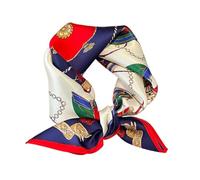 JERLA Écharpe de cou 100 % soie de mûrier 53,3 x 53,3 cm petite écharpe carrée pour femme emballée cadeau, Carrosse bleu marine et rouge, Small