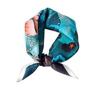 JERLA Foulard 100 % soie de mûrier, 53 x 53 cm, petite écharpe carrée pour femme, avec emballage cadeau, Bleu océan
