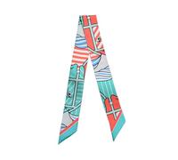 JERLA Foulard 100 % soie de mûrier, bandeau pour cheveux, sac à main, pour femme, Bleu et orange, 33.5"×1.97"