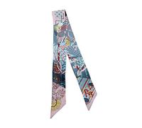 JERLA Foulard 100 % soie de mûrier, bandeau pour cheveux, sac à main, pour femme, Bleu Rose, 33.5"×1.97"