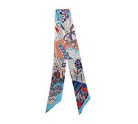 JERLA Foulard 100% soie de mûrier, pour bandeau pour cheveux, sac à main, pour femme, bleu/orange, 33.5"×1.97"