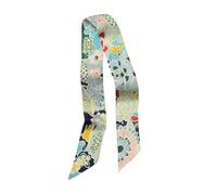 JERLA Foulard 100 % soie de mûrier, pour bandeau pour cheveux, sac à main, pour femme, Motif fleurs Vert, 33.5"×1.97"