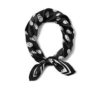 JERLA Foulard carré en satin 100 % soie de mûrier véritable pour homme et femme 53,3 x 53,3 cm, Tête de mort noire., 21" x 21"