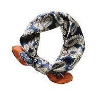JERLA Petit foulard carré en satin 100% soie de mûrier véritable pour homme et femme - 53,3 x 53,3 cm (C-cachemire bleu marine), C-Paisly Bleu marine, Small