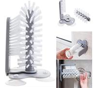 Jerliflyer Brosse en Verre, Double Face Brosse à Poils de Nettoyage de Gobelet Verre avec Ventouse Goupillon pour Cuisine Bar