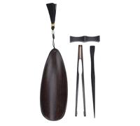 Jerliflyer Ensemble d'outils de cérémonie du thé chinois, 4 pièces d'accessoires pour le thé Gongfu, kit Matcha en bois noir avec support à thé cuillère