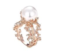 JerMrasra Bague ajourée vintage - Bague en perle de corail avec branche florale, bague en or rose pour femme en argent sterling 925 avec pierre de naissance rose et perle de culture d'eau douce