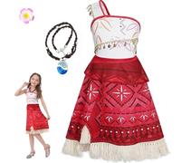 Jeroesja Vaiana Costume de princesse pour fille, avec collier et barrettes, pour carnaval, Halloween, fête à thème - Taille 2-12 ans (130-140 cm)