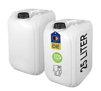 Jerrican de 25 litres pour boissons et eau DIN 61 | Convient à un usage alimentaire, sans BPA et homologué ONU | Pour la maison, la restauration, le camping, robuste et durable (2 x 25 l)