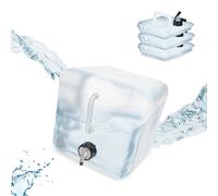 Relaxdays Jerricans carrés pliants en Lot de 4, Contenant à Eau, avec Robinet, sans BPA, 10 litres, Transparent