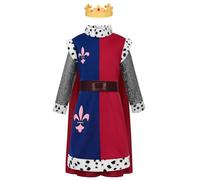 JerrisApparel Déguisement Roi Arthur pour Enfants Médiéval Carnaval Halloween (M, Rouge)