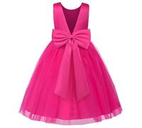 JerrisApparel Robe Fille Noeud Papillon Mariage Bouquetières Fête Anniversaire (4-5 Ans/Étiquette 110, Magenta)