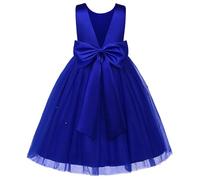 JerrisApparel Robe Fille Noeud Papillon Mariage Bouquetières Fête Anniversaire (7-8 Ans/Étiquette 140, Bleu Marine)