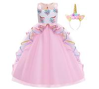 JerrisApparel Robe Licorne Filles Longueur Cheville Fête Princesse Déguisement (11-12 ans, Rose)