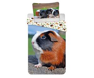 Jerry Fabrics 20BS411 Parure de lit pour enfant avec motif réversible Cochon d'Inde Pig Guinée et animal de compagnie, housse de couette 140x200 cm, fermeture éclair 100 % coton, multicolore