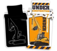 Jerry Fabrics Bedding glow in the dark 140x200 digger yellow 6625 construction Under Construction taie d'oreiller en coton 70x90 youth digger glowing