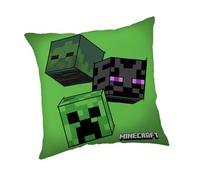 Jerry Fabrics Coussin Minecraft - The Mobs Green - Oreiller carré officiel 40 cm x 40 cm - Personnages Creeper, Zombie et Enderman - Coussin en peluche douce pour chambre d'enfant ou salle de jeux