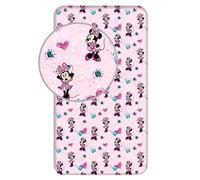 Jerry Fabrics Disney - Drap Housse en Coton Minnie : Fleurs - Rose - 90 X 200 Cm