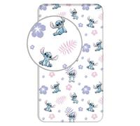 Drap housse - Disney - Lilo & Stitch - Coton 100% - Blanc/Rose - 90 x 200 cm