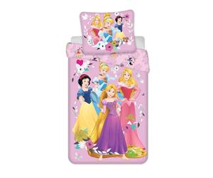 Jerry Fabrics Disney Princess Parure de lit Blanche-Neige Cendrillon Raiponce Aurore Parure de lit pour enfant 160 x 200 cm Housse de couette 70 x 80 cm Taie d'oreiller 100 % coton
