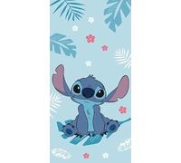 Jerry Fabrics Disney Serviette de plage Lilo & Stitch bleue | Grande taille 70 x 140 cm, douce et absorbante, 100 % coton | Serviette de bain, piscine et plage pour enfants | Design Stitch vibrant |