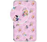 Jerry Fabrics Drap de coton avec élastique 90x200 Princesses 6824 Princesse Cendrillon Blanche-Neige Aurora Bella pour enfants