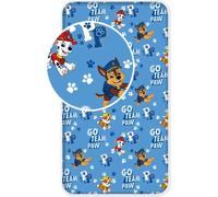 Jerry Fabrics Drap de coton avec élastique 90x200 Psi Patrol Paw Chase Rubble Marshall bleu 8596