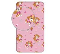 Jerry Fabrics - Drap-Housse Pat' Patrouille pour Filles - 90 x 200 cm | Rose avec Skye | Coton Doux | Antidérapant | Literie Paw Patrol pour Filles