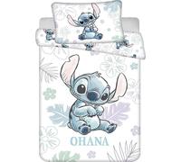 Jerry Fabrics Draps en coton 100x135 Lilo and Stitch Ohana blanc bleu taie d'oreiller 40x60 JF24