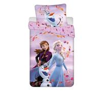 Jerry Fabrics Ensemble de literie pour enfant La Reine des neiges Housse de couette 140x200 + Taie d'oreiller 70x90 en coton Oeko-Tex Standard pour filles La Reine des neiges Anna ELSA Olaf