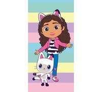 Jerry Fabrics Gabby's Dollhouse Colors Grande serviette de plage 70 x 140 cm | Serviette douce et absorbante 100 % coton pour enfants | Design multicolore vif | Serviette de bain, piscine et plage |