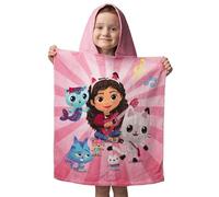 Jerry Fabrics Gabby's Dollhouse Poncho de Bain de Plage à Capuche pour Enfants 100% Coton 115 x 50 cm | Pandy Paw Mercat Cakey Cat Fairy Gift pour Filles garçons Tout-Petits